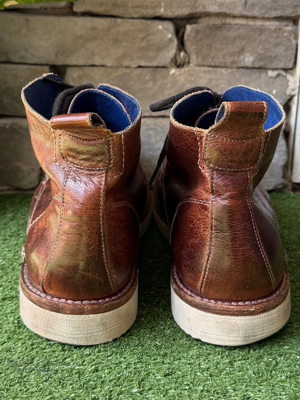 Bed|Stu Lincoln Apron Toe Lace up Men’s Brown Leather Boots